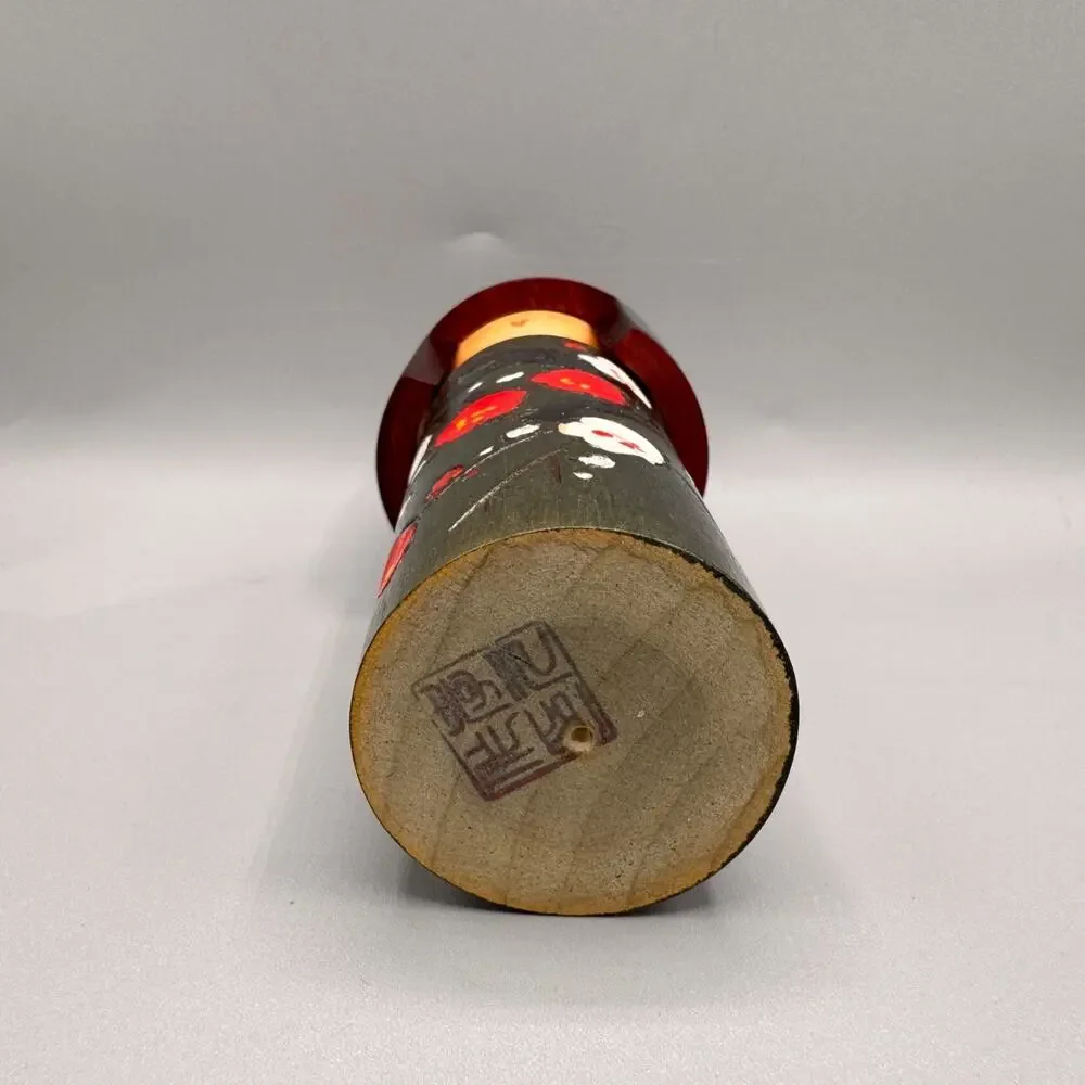 Vintage Japanese Kokeshi Doll Plum Blossoms Asian Decor Hand-Painted
